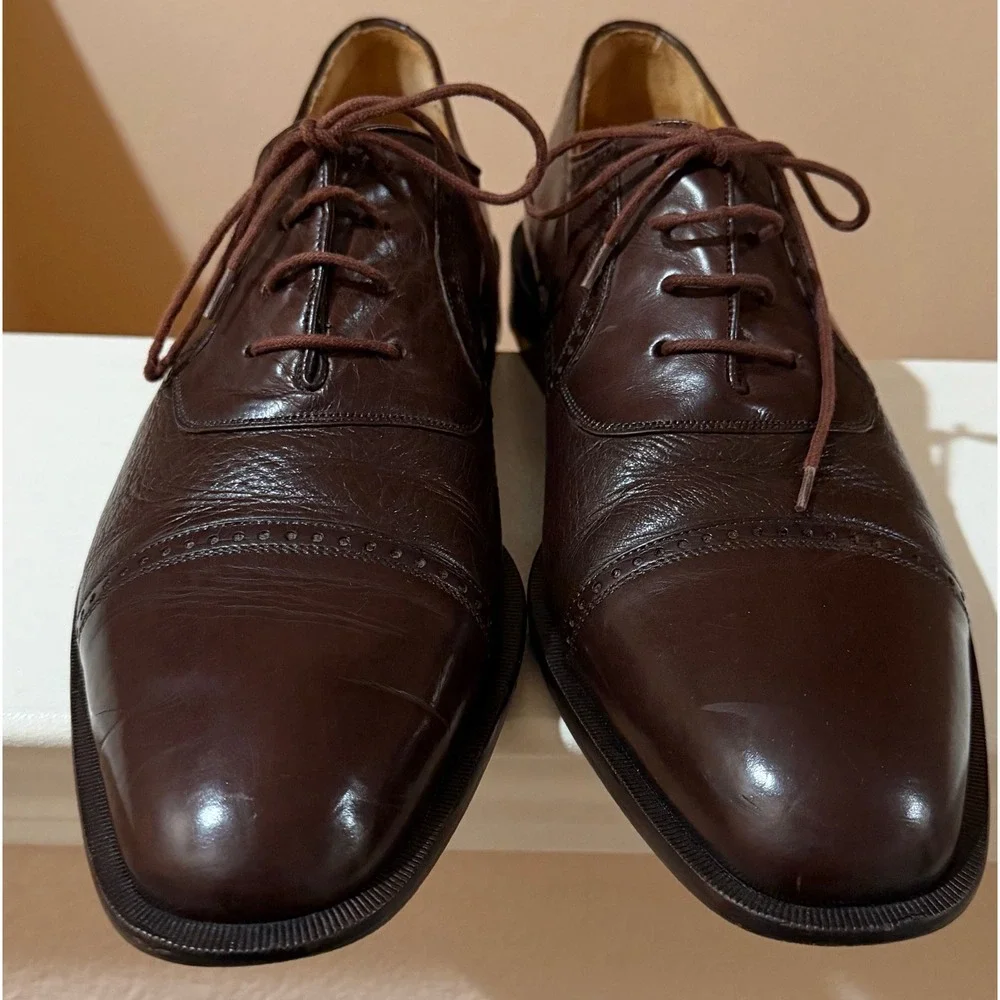 Mezlan Nicola Cap Toe Oxford Brown Leather Dress Shoes Men's 10.5 Made Spain